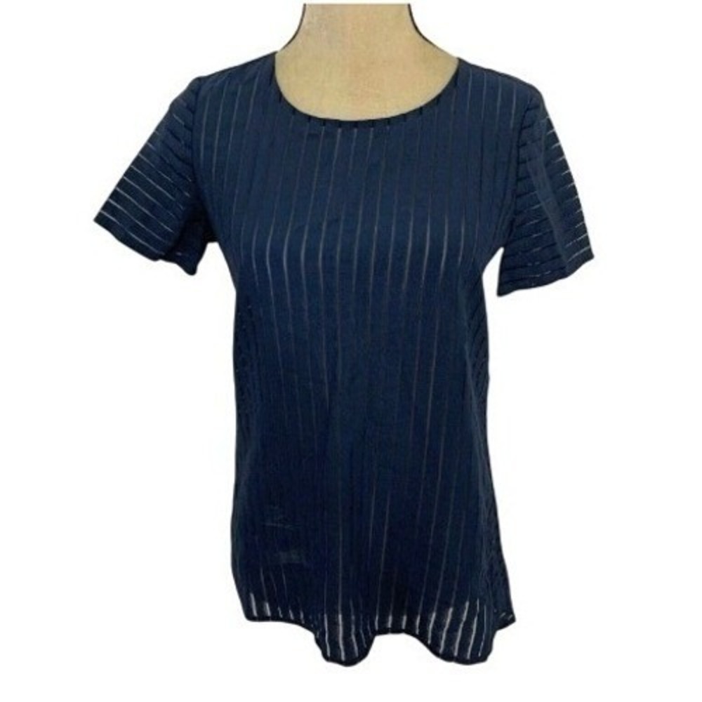 J. Crew Navy Striped Sheer Short Sleeve‎ Top Women Size 4